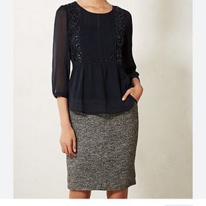 Anthropologie Maeve Navy Pleated Embellished Top